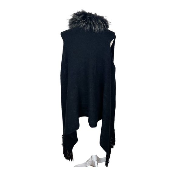 Kensie Black‎ Vest with Faux Fur Trim Fringe at Hem One Size NWT - Picture 4 of 9